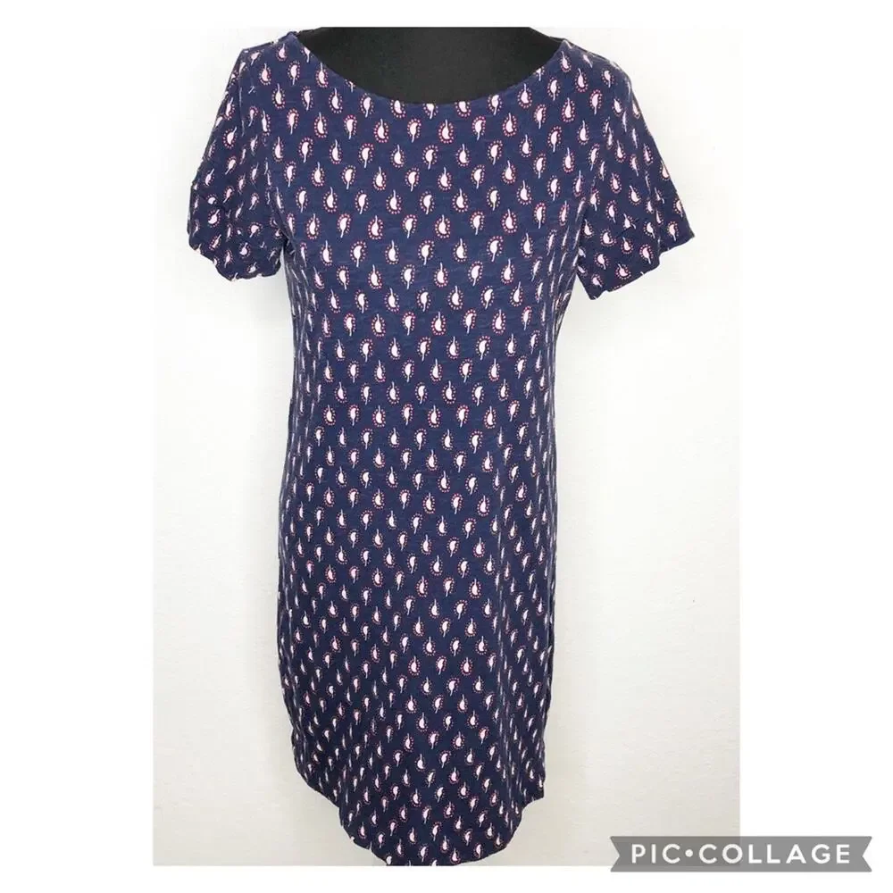 Boden navy blue pink paisley print knit shift dress size 6R